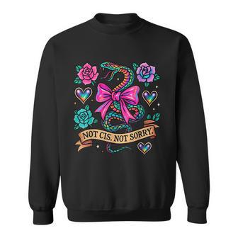Bold Pride Snake Art – Not Cis Sorry Banner Retro Tattoo Sweatshirt Unisex | Mazezy