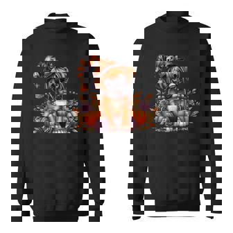 Boxer Dog Halloween Witch Graphic With Floral Fall Pumpkins Sweatshirt Unisex | Mazezy