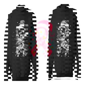 Breast Cancer Awareness Christmas Lights Pink Ribbon Sweatshirt - Thegiftio