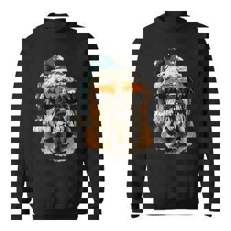 British Bulldog With Sunglasses Santa Hat Christmas Dog Sweatshirt - Monsterry