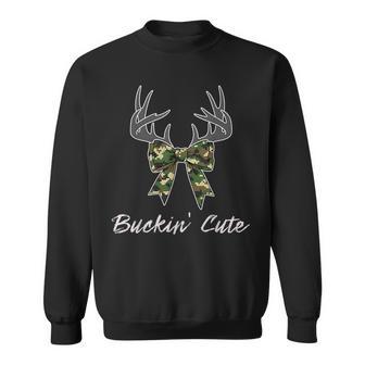Buckin Cute Camo Bow Antlers Coquette Hunting Sweatshirt - Thegiftio UK