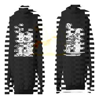 Bunny Building Snowman With Carrot Tank Top Sweatshirt Unisex | Mazezy