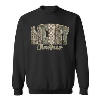 Camo Checkered Merry Christmas Holiday Family Xmas Sweatshirt - Thegiftio