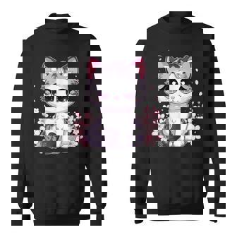 Cat Kitten With Cherry Blossoms Cat Sweatshirt - Monsterry