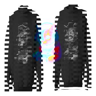 Cat Playing Video Games Cute Colorful Cat Gaming Sweatshirt Unisex | Mazezy