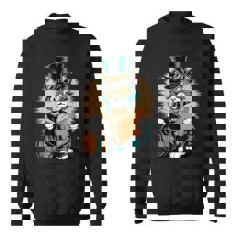 Cat In Steampunk Style Reading A Book Bookworm Sweatshirt Unisex | Mazezy