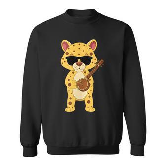 Cheetah Wearing Sunglasses Playing Sitar Sitarist Tank Top Sweatshirt Unisex | Mazezy