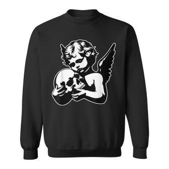 Cherub Angel Holding Skull Blackwork Sweatshirt - Thegiftio UK