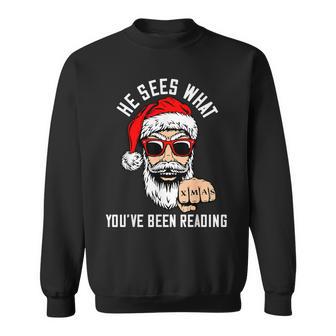 Christmas Bookish He Sees What You've Been Reading Sweatshirt - Thegiftio UK