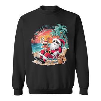 Christmas In July Beach Santa With Reindeer Sweatshirt - Thegiftio UK