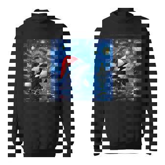 Christmas Orca Santa Hat Van Gogh Starry Night Holiday Sweatshirt | Mazezy