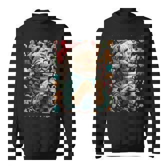 Christmas Tabby Cat With Santa Hat Cocoa Cookies Kitten Sweatshirt | Mazezy