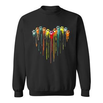 Colorful Dog Paw Heart Print Watercolors Painting Heart Dogs Sweatshirt - Thegiftio