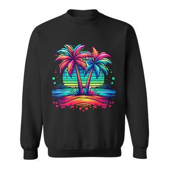 Colorful Palm Trees Beach Neon Beach Vacation Sweatshirt - Thegiftio