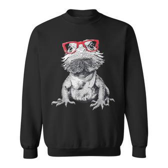 Cool Bearded Dragon Nerdy Glasses Sweatshirt - Monsterry