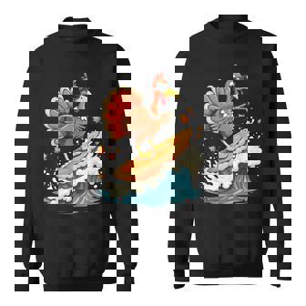 Cool Hawaiian Surfer Turkey Surfing Pumpkin Pie Thanksgiving Sweatshirt - Thegiftio