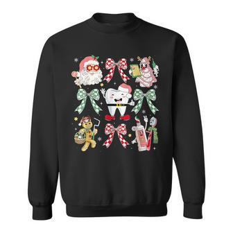 Coquette Bow Dental Christmas Dentist Th Dental Hygienist Sweatshirt - Thegiftio UK