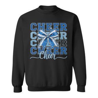 Coquette Cheer Bow Team Cheerleader Cheerleading Blue Sweatshirt - Thegiftio UK