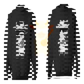 Cow Wearing Sunglasses Playing Sitar Sitarist Sweatshirt Unisex | Mazezy
