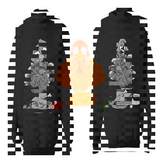 Crying Turkey Holding Rose Romantic Thanksgiving Humor Sweatshirt Unisex | Mazezy