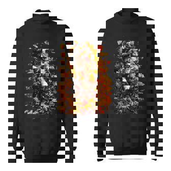 Cute Australian Shepherd With Fall Leaves Autumn Aesthetic Sweatshirt Unisex | Mazezy