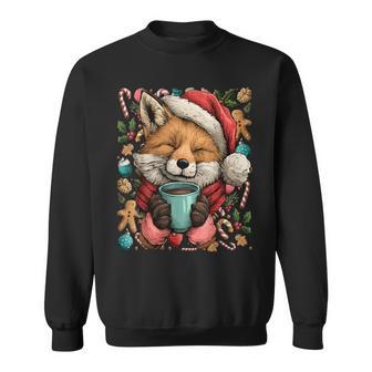 Cute Christmas Fox With Santa Hat Cocoa Cookie Animal Sweatshirt - Thegiftio