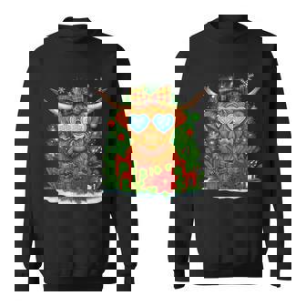 Cute Christmas Light Highland Cow Sweatshirt | Mazezy