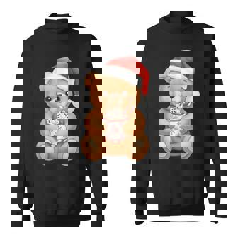 Cute Christmas Teddy Bear With Santa Hat Sweatshirt - Monsterry