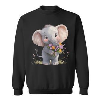 Cute Elephant Holding Colorful Flowers Sweatshirt - Thegiftio UK