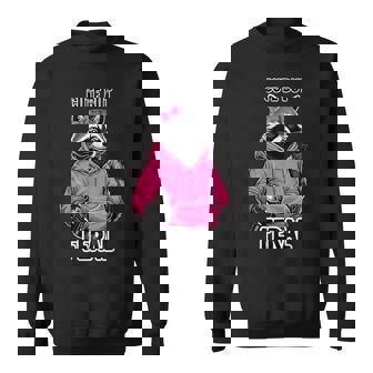 Cute But Feral Raccoon Hair Bow Spray Paint Graphic Lover Sweatshirt Unisex | Mazezy