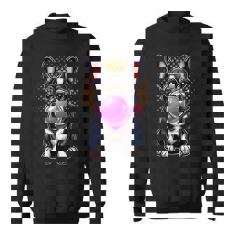 Cute French Bulldog With Bubble Gum Cartoon Puppy Art Sweatshirt Unisex | Mazezy