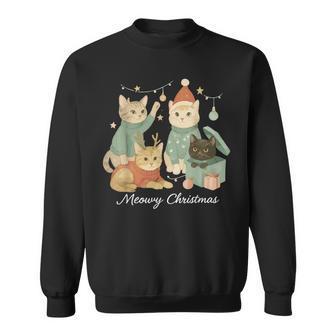 Cute Santa Cat Lovers Kitten Meowy Christmas Sweater Sweatshirt | Seseable UK