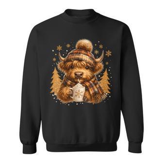 Cute Highland Cow With Hot Cocoa Christmas For Cow Lovers Sweatshirt - Thegiftio UK