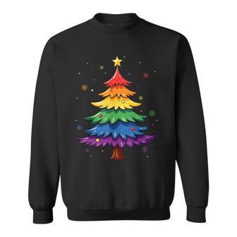 Cute LGBTQ Pride Rainbow Flag Gay Merry Christmas Tree X-Mas Sweatshirt Unisex | Mazezy