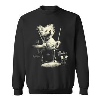 Cute Maltese Playing Drums Music Dog Drummer Graphic Sweatshirt | Seseable CA