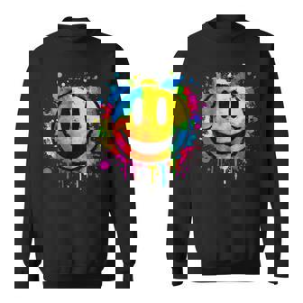 Cute Paint Splash Happy Smile Face 70s Tie Dye Smiling Sweatshirt Unisex | Mazezy