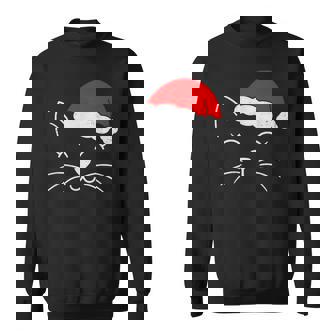 Cute Santa Cat Face Christmas Meow Kitty Pet Cat Lovers Xmas Sweatshirt | Seseable FR
