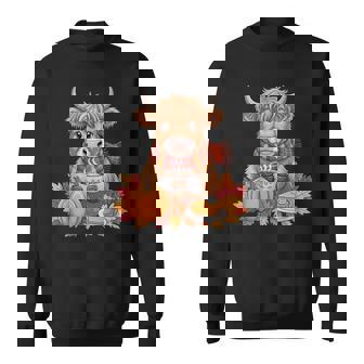 Cute Scottish Highland Cow Thanksgiving Pumpkin Fall Vibes Sweatshirt Unisex | Mazezy