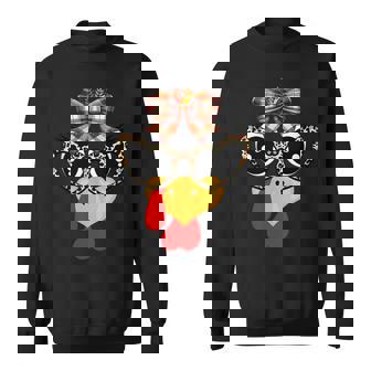 Cute Turkey Face Lover Leopard Sunglasses Thanksgiving Plaid Sweatshirt | Seseable FR