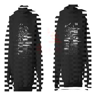 Deer Hunting American Flag Whitetail Buck Antlers Sweatshirt - Monsterry