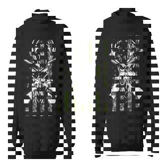 Deer Skull And Rifles American Flag Outdoor Hunting Sweatshirt Unisex | Mazezy
