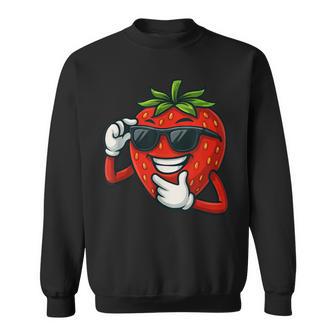 Dessin Animé Fraise Cool Drôle Avec Lunettes Deoleil Sweater e - Cadeauxyz