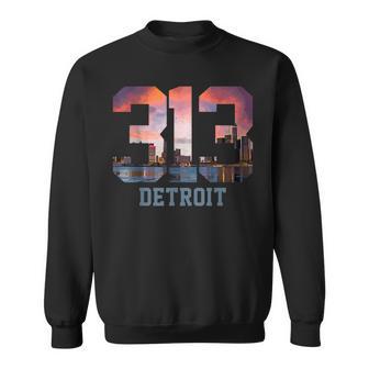 Detroit Michigan 313 Area Code Pride Skyline Sweatshirt | Mazezy