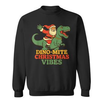 Dino-Mite Christmas Vibes Retro Santa Riding Dinosaur Sweatshirt - Thegiftio UK