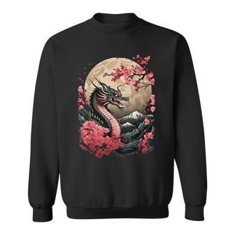 Dragon Noir En Fleurs De Cerisier Japonais Esthétique Sweater e - Cadeauxyz