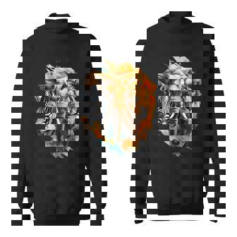 Elephant Lion & Zebra – African Wildlife Portrait Sweatshirt Unisex | Mazezy