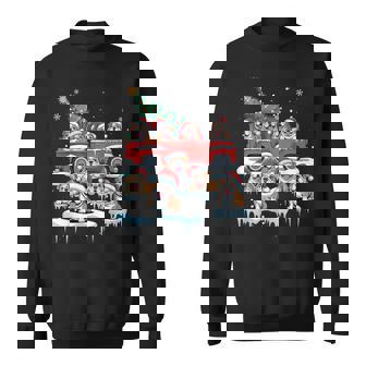 English Bulldog Riding Red Truck Ugly Sweater Christmas Sweatshirt | Mazezy