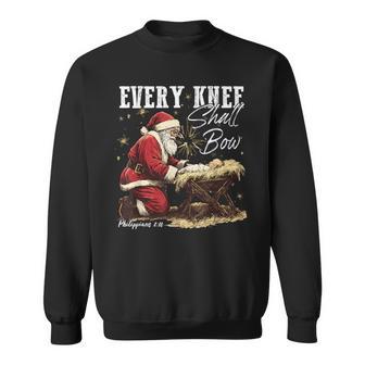 Every Knee Shall Bow Santa Christmas Nativity Scene Xmas Sweatshirt - Thegiftio UK