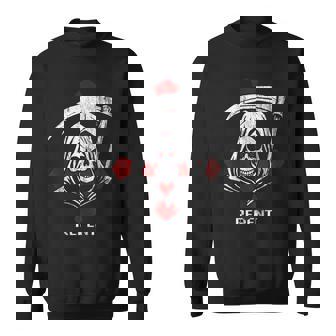 Evil Grim Reaper Death Upside Down Inverted Cross Repent Tank Top Sweatshirt - Monsterry
