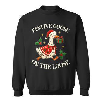 Festive Goose On The Loose Goosemas Christmas Pajama Sweatshirt - Thegiftio UK